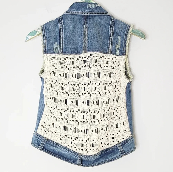 Free People Denim Crochet Back Vest XS - Picture 4 of 7